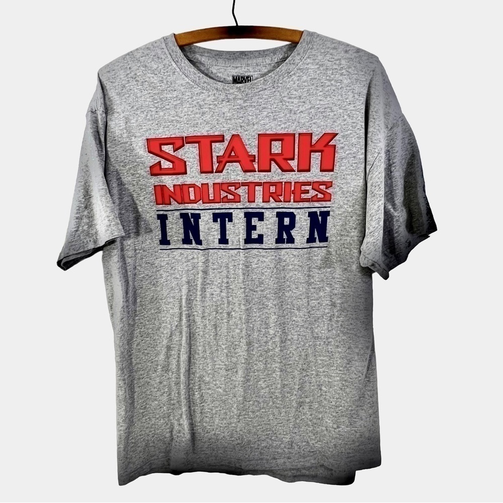 Marvel Men's Stark Industries Intern Graphic T-Shirt Large Gray